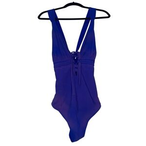 SKINNYDIPPERS Lace-Up One‎ Piece Swimsuit V-Neck Crisscross Back Detail XL